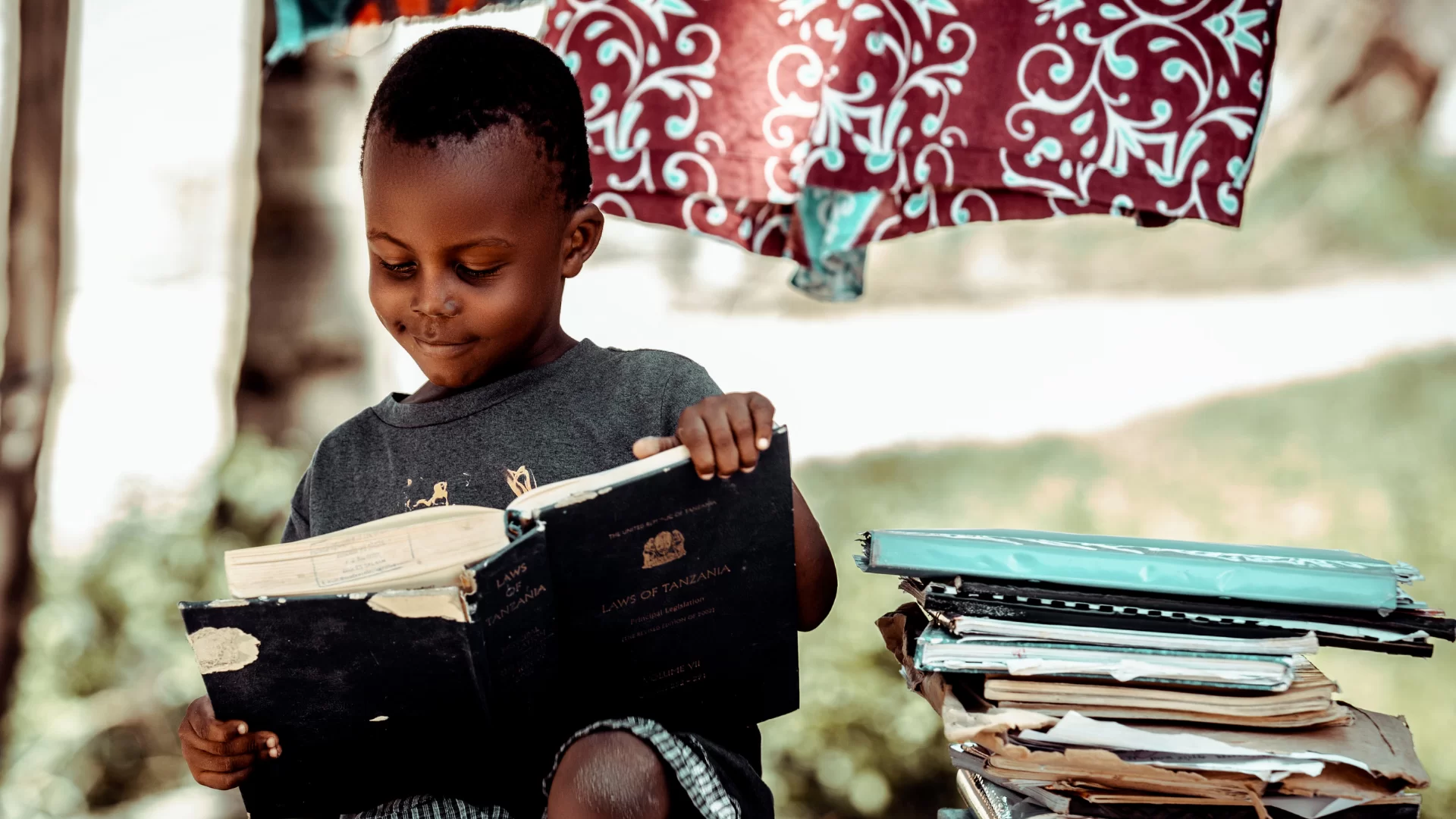 Child reading at home